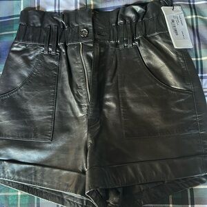 NWT ba&sh Kate Leather Paperbag High Waisted Shorts